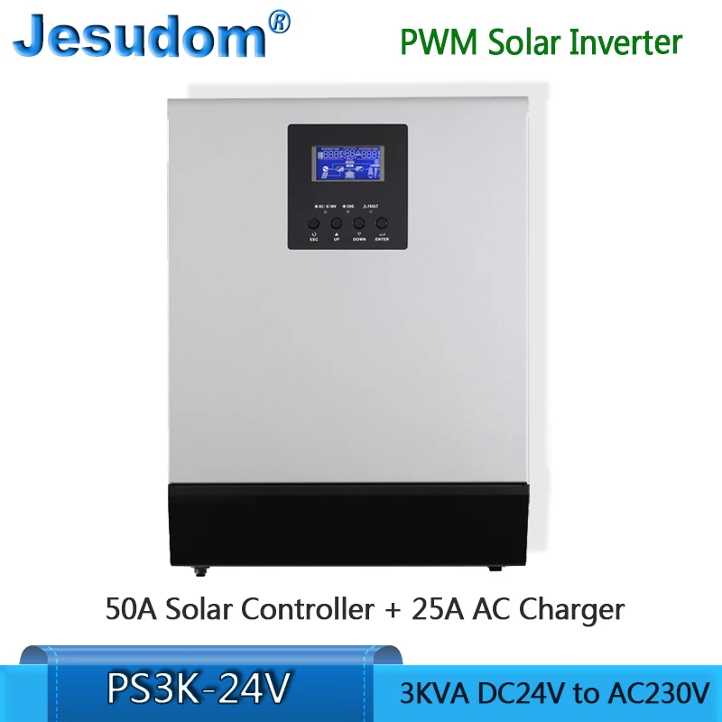 3000VA 2400W Pure Sine Wave Inverter Hybrid Inverter 24VDC 50A Input 220VAC Output with PWM Solar Charger Controller
3000VA 2400W Pure Sine Wave Inverter Hybrid Inverter 24VDC 50A Input 220VAC Output with PWM Solar Charger Controller