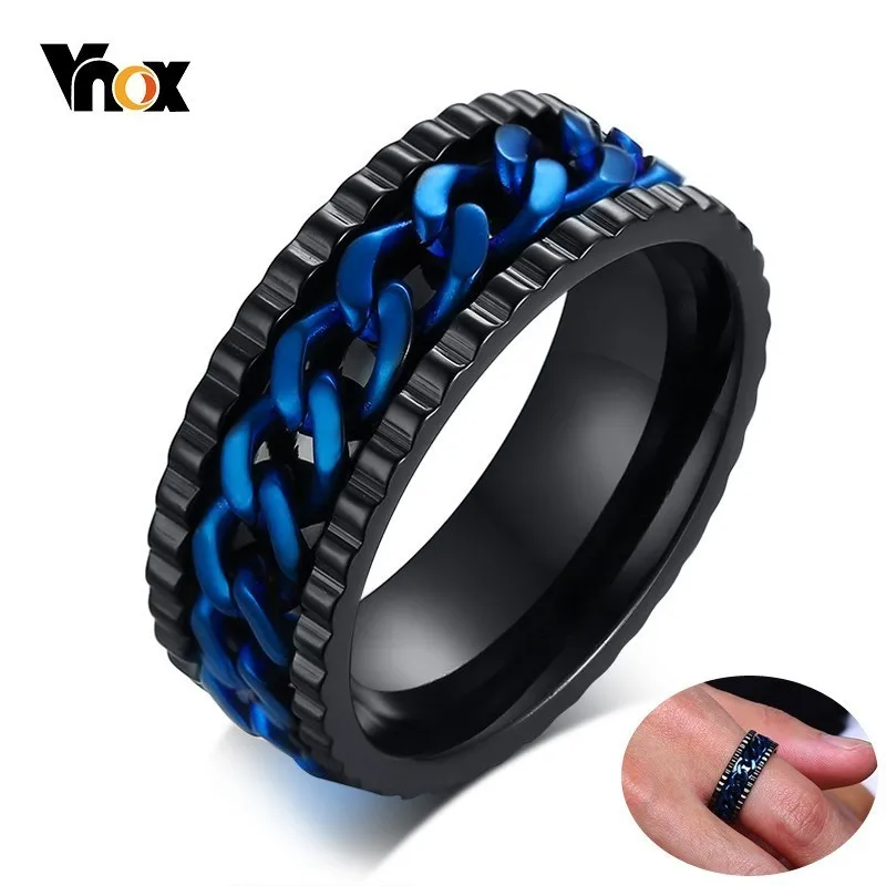 Vnox 8mm Mens FIDGET Spinner Ring with Blue Center Curb Chain Stainless Steel Reliever Worry Stress Rings for Male Boy Gentleman
Vnox 8mm Mens FIDGET Spinner Ring with Blue Center Curb Chain Stainless Steel Reliever Worry Stress Rings for Male Boy Gentleman