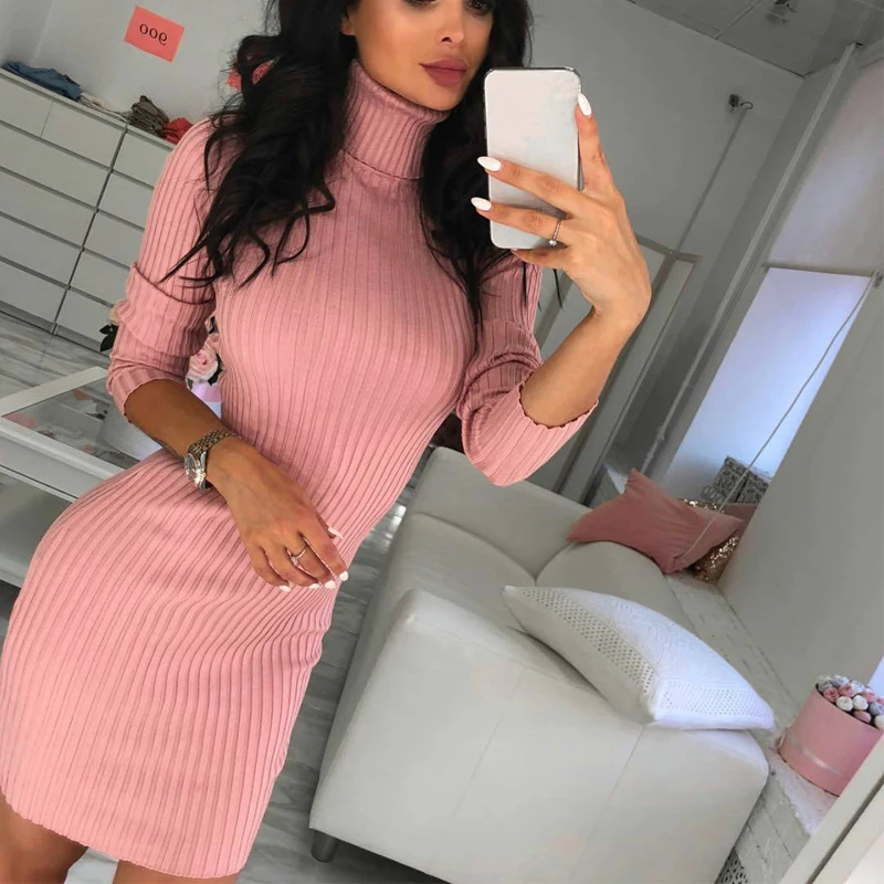 Women High Neck Slim Knitted Solid Wool Mini Dresses Fashion Ladies Basic Long Sleeve Winter Autumn Warm Dresses
Women High Neck Slim Knitted Solid Wool Mini Dresses Fashion Ladies Basic Long Sleeve Winter Autumn Warm Dresses