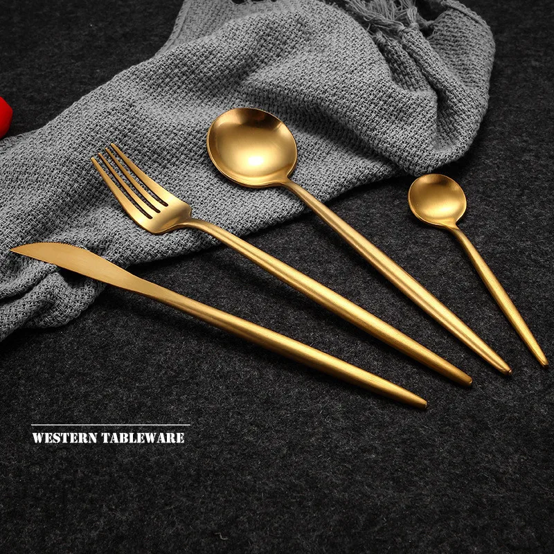Hot Sale 4 Pcs/set Pure Gold European Dinnerware Knife 304 Stainless Steel Western Cutlery Kitchen Food Tableware Dinner Set | Дом и сад