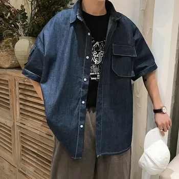 2019 Summer Men's Fashion Trend Cowboy Loose Short Sleeve Black/blue Denim Shirts Mens Brand French Cuff Shirts Plus Size M-2XL
2019 Summer Men's Fashion Trend Cowboy Loose Short Sleeve Black/blue Denim Shirts Mens Brand French Cuff Shirts Plus Size M-2XL