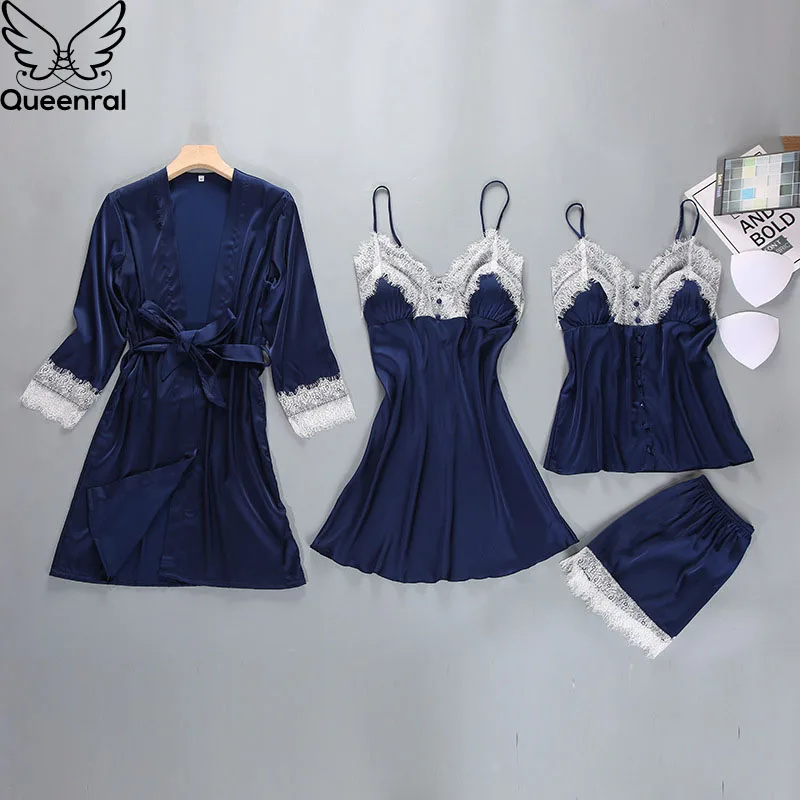 Queenral 4PCS Pajamas Set For Women Sexy Lingerie Long Sleeve Bathrobe With Pyjamas Sets Home Suit Spring Nightwear Nighties
Queenral 4PCS Pajamas Set For Women Sexy Lingerie Long Sleeve Bathrobe With Pyjamas Sets Home Suit Spring Nightwear Nighties