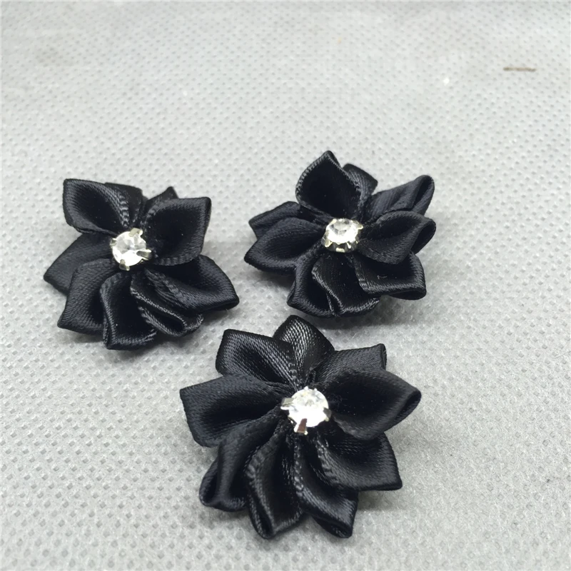 10pcs Satin Ribbon Flower with Crystal Bead Appliques black 
10pcs Satin Ribbon Flower with Crystal Bead Appliques black