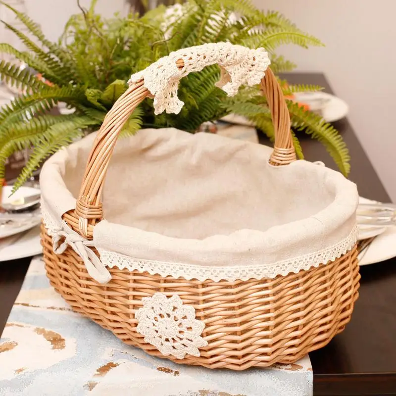 Wicker Basket Rattan Storage Basket Box Picnic Basket Fruit Flower Baskets with Lid and Handle and White Liner for Camping #CO
Wicker Basket Rattan Storage Basket Box Picnic Basket Fruit Flower Baskets with Lid and Handle and White Liner for Camping #CO