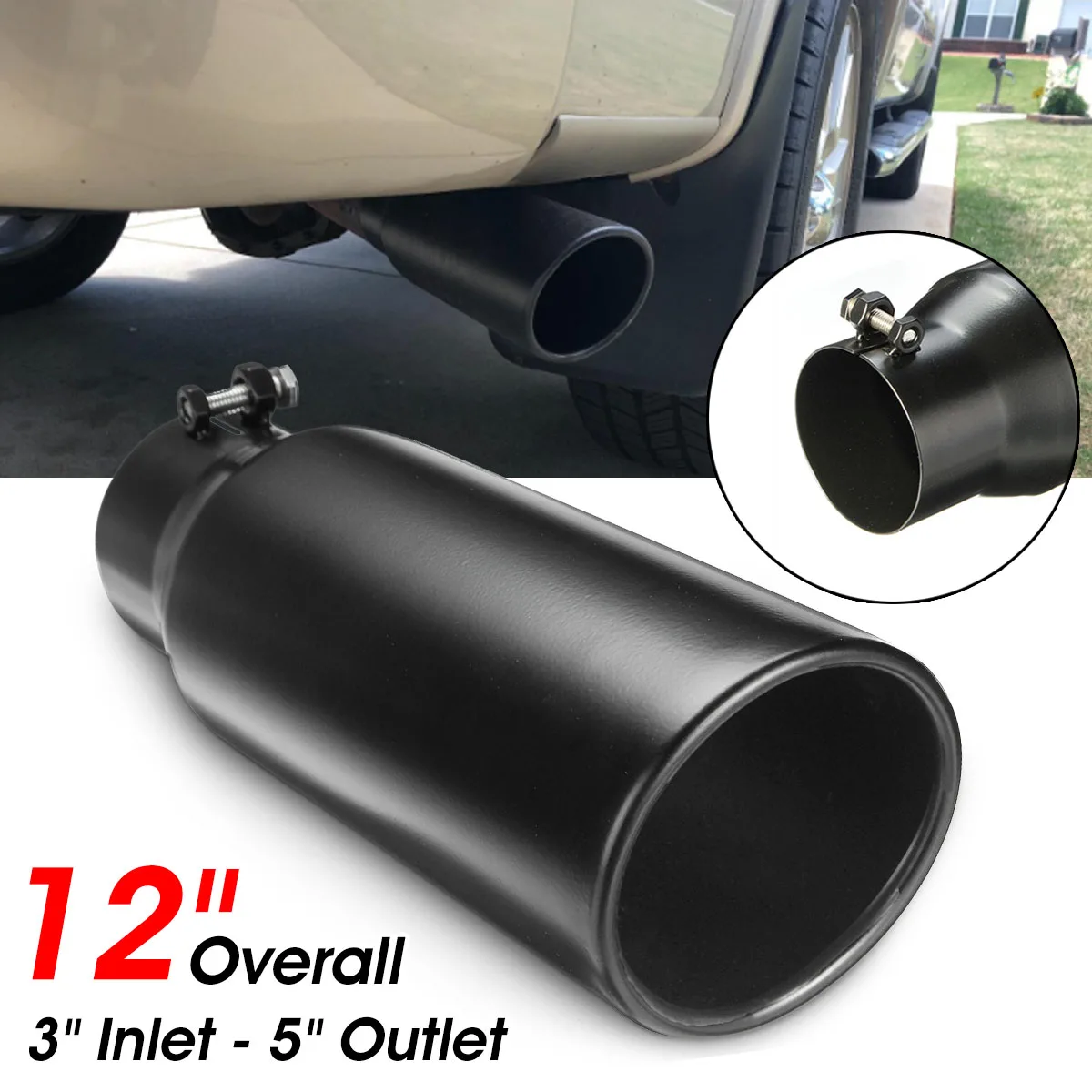 304Stainless Steel Exhaust Tip Round Slant Weld On 2.25/" Inlet 4/" Outlet 7/" Long