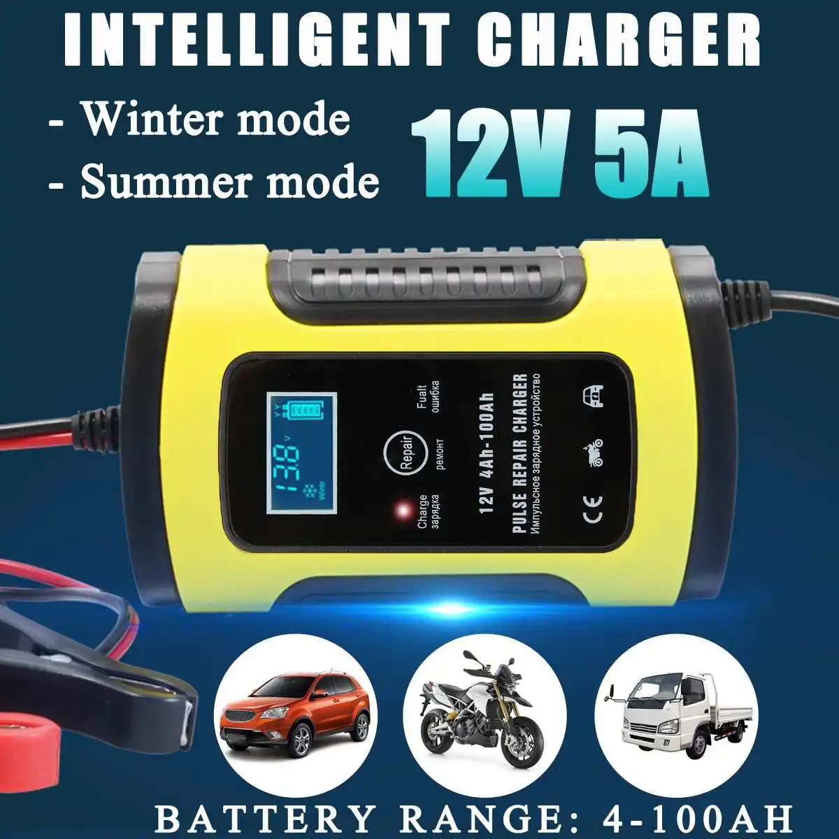 12V 5A Automatic Intelligent Pulses Repair w/LCD Lead AGM GEL WET Lead Acid Battery Charger 100-240V For Truck Car Motorcycle
12V 5A Automatic Intelligent Pulses Repair w/LCD Lead AGM GEL WET Lead Acid Battery Charger 100-240V For Truck Car Motorcycle