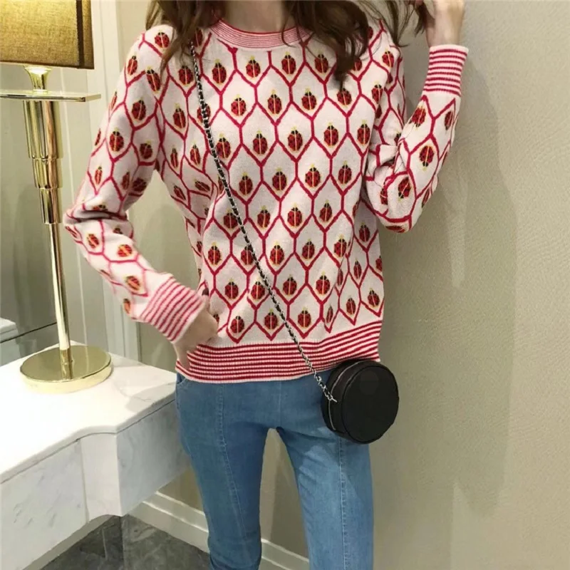2018 Winter Elegant Women Pink Ladybug Plaid Sweater Pullovers Runway Designer Long Sleeve Female Knitted Jumper Tops Clothing
2018 Winter Elegant Women Pink Ladybug Plaid Sweater Pullovers Runway Designer Long Sleeve Female Knitted Jumper Tops Clothing