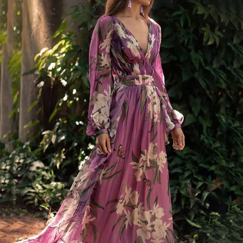 Purple Floral Print Party Long Dress Women Summer Beach Long Sleeve Tunic Sexy Deep V Neck Boho Holiday Vintage Maxi Dresses
Purple Floral Print Party Long Dress Women Summer Beach Long Sleeve Tunic Sexy Deep V Neck Boho Holiday Vintage Maxi Dresses