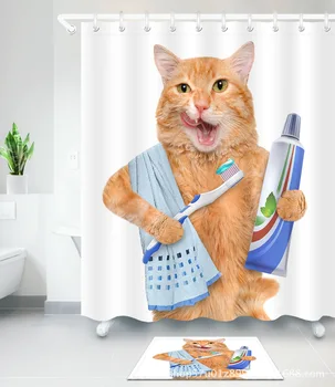 Cartoon Brushing Cat Pattern Polyester Waterproof Shower Curtains Set with Rectangle Non-slip Floor Mat Bath Curtain with Hooks
Cartoon Brushing Cat Pattern Polyester Waterproof Shower Curtains Set with Rectangle Non-slip Floor Mat Bath Curtain with Hooks