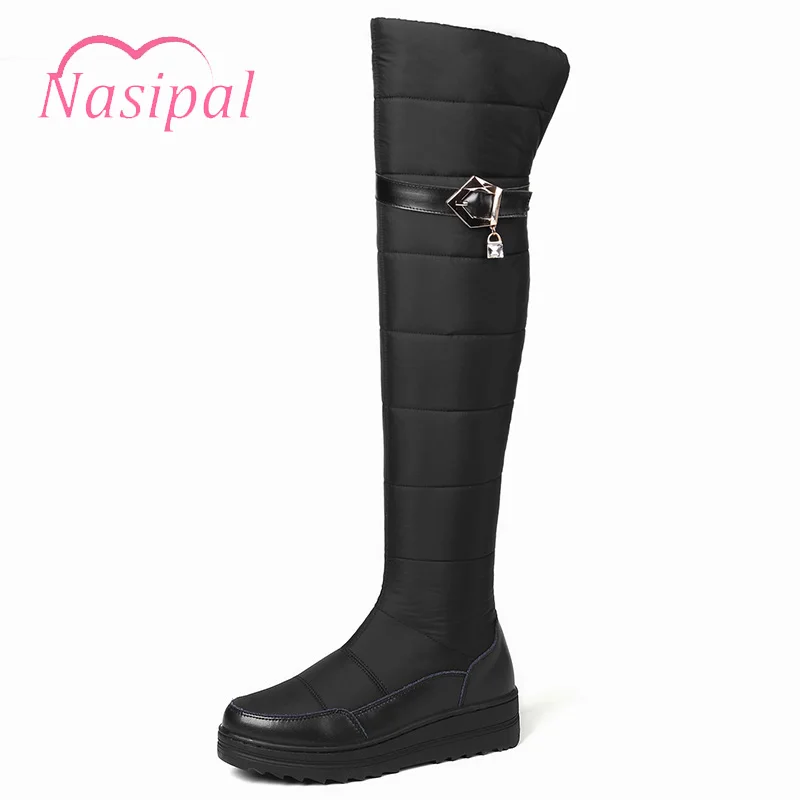 

Nasipal Russia Winter Boots Women Warm Thigh high Long Boots Round toe Down Fur Ladies Fashion Snow Boots Shoes Waterproof Botas