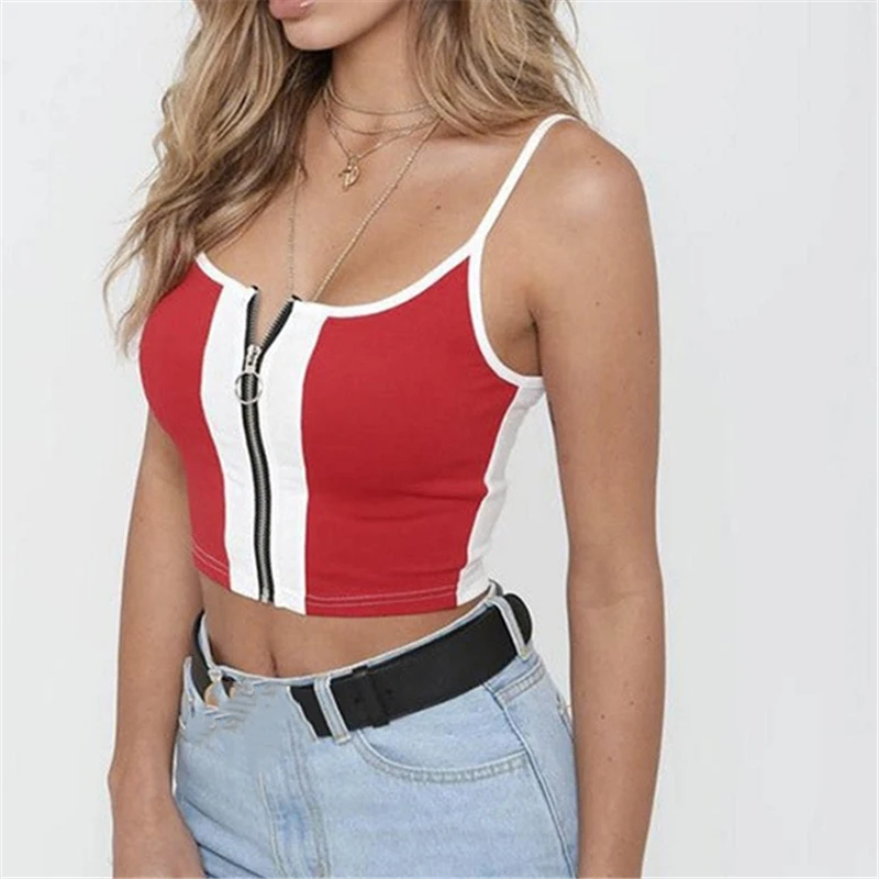 Summer Sexy Female Crop Tops Women Sleeveless Straps Tank Top Color Patchwork Fitness Lady Camis Casual White Red Top
Summer Sexy Female Crop Tops Women Sleeveless Straps Tank Top Color Patchwork Fitness Lady Camis Casual White Red Top