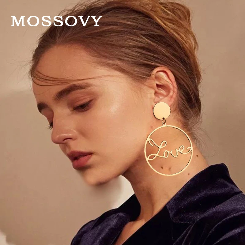Mossovy New Big Circle Personality Geometry LOVE Hoop Earring for Female Fashion Popular Gold Color Earrings for Women Jewelry
Mossovy New Big Circle Personality Geometry LOVE Hoop Earring for Female Fashion Popular Gold Color Earrings for Women Jewelry