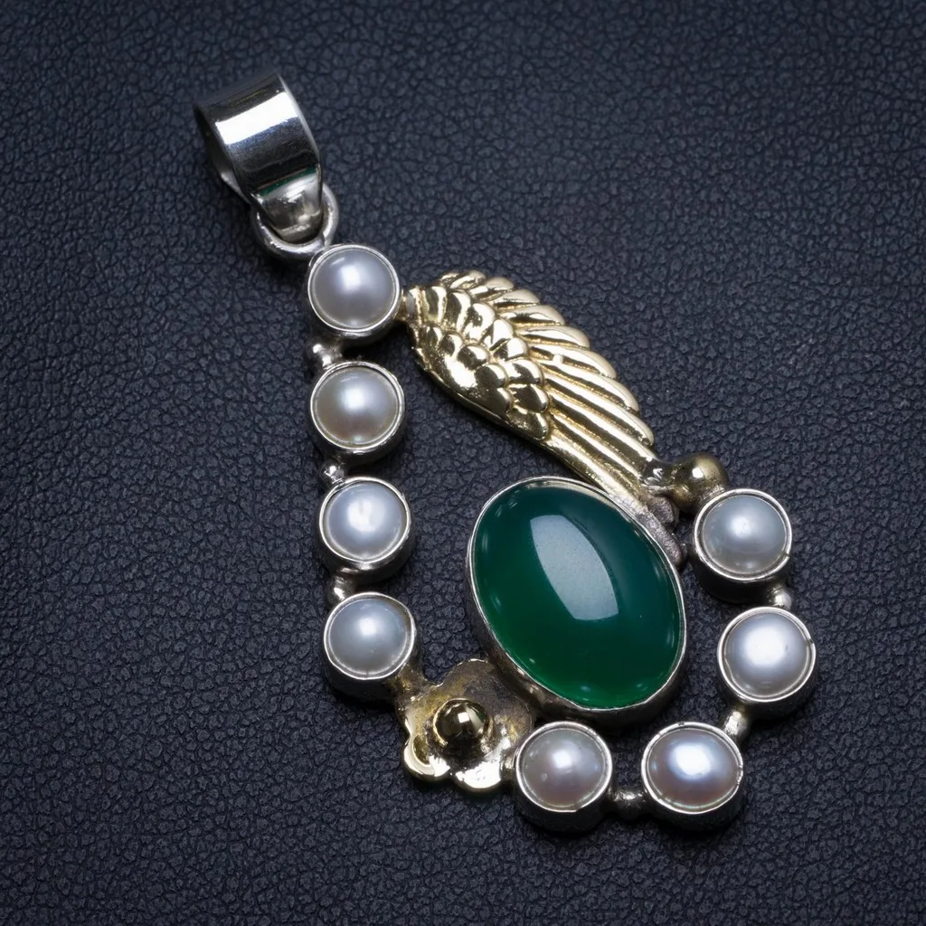 Natural Chrysoprase and River Pearl Handmade Unique 925 Sterling Silver Pendant 2" X0313
Natural Chrysoprase and River Pearl Handmade Unique 925 Sterling Silver Pendant 2" X0313