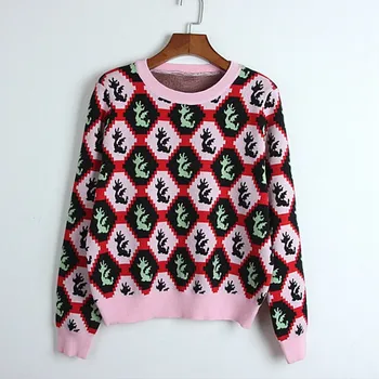 Luxury Designer Cute Dinosaur Geometric Pattern Casual Sweater Women Pullover 2018 Sweet Chic Knitted Jumper jersey mujer
Luxury Designer Cute Dinosaur Geometric Pattern Casual Sweater Women Pullover 2018 Sweet Chic Knitted Jumper jersey mujer