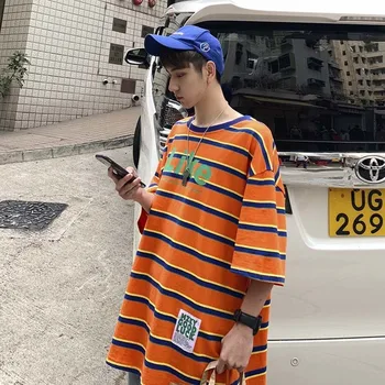 2019 Summer Men's Fashion Striped Printing Short Sleeve Loose T Shirt Blue/orange Cotton Clothes High-quality T-shirt Size S-XL
2019 Summer Men's Fashion Striped Printing Short Sleeve Loose T Shirt Blue/orange Cotton Clothes High-quality T-shirt Size S-XL