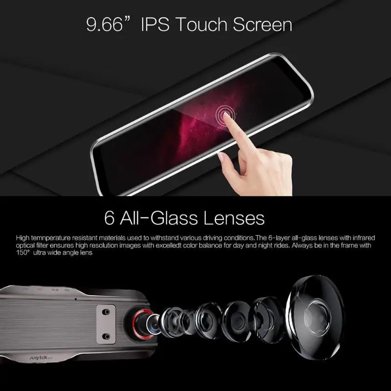 T900+ 9.66 Inch Anytek Touch Car Rearview Mirror Car DVR Camera 1080p+1080p ADAS WDR Dash Cam Driving Recorder Full Screen Touch
T900+ 9.66 Inch Anytek Touch Car Rearview Mirror Car DVR Camera 1080p+1080p ADAS WDR Dash Cam Driving Recorder Full Screen Touch