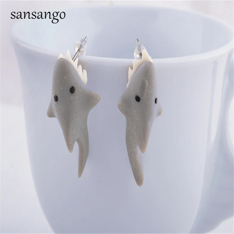 

Cartoon Shark Shape Polymer Clay Stud Earrings For Girls Children For Daughter Birthday Party Gathering Fashion Jewelry Gift