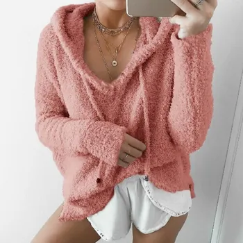 Women Casual Mohair Hooded Pullovers Fashion Pink V Neck Fleece Sweater Sweet Loose Warm Winter Mohair Pullover
Women Casual Mohair Hooded Pullovers Fashion Pink V Neck Fleece Sweater Sweet Loose Warm Winter Mohair Pullover