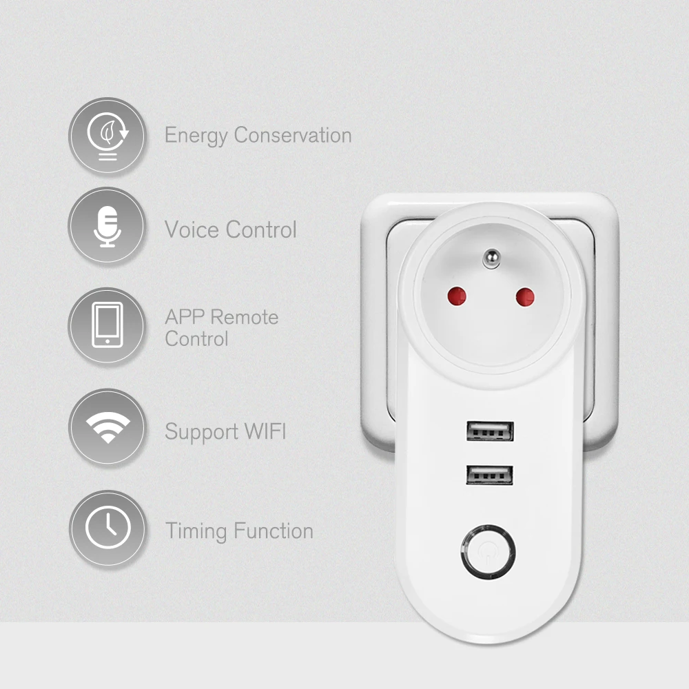 EWeLink Smart WiFi Socket EU Type E Smart Plug 2*USB Charging Port Remote Control by Smart Phone For Amazon/Google Home
EWeLink Smart WiFi Socket EU Type E Smart Plug 2*USB Charging Port Remote Control by Smart Phone For Amazon/Google Home