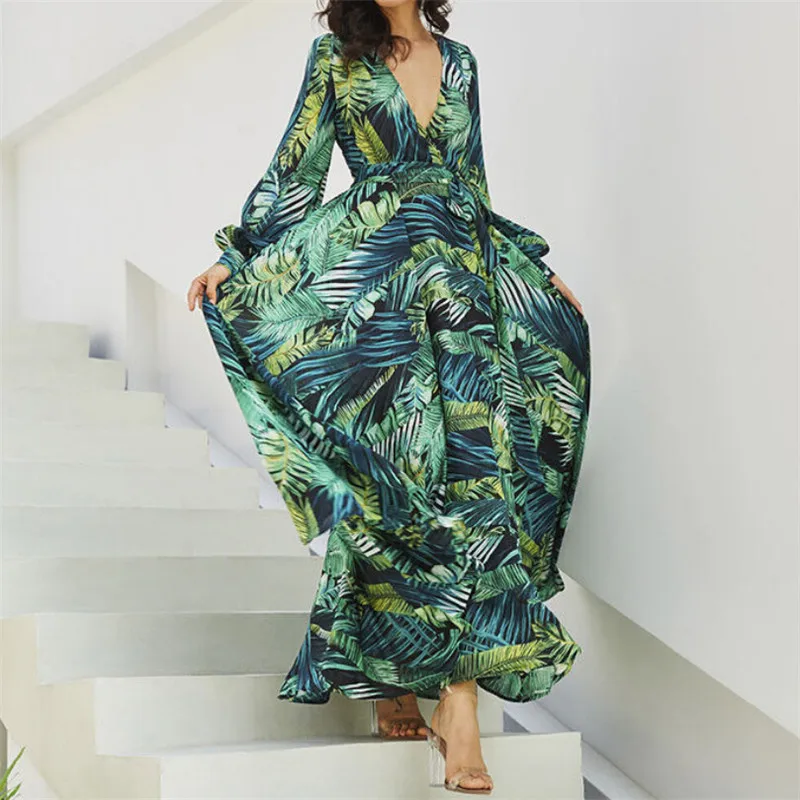 Hot Sale Women Long Sleeve Dress Autumn Holiday Beach Vintage Long Maxi Dresses Fashion Ladies Loose V Neck Leaves Printed Dress
Hot Sale Women Long Sleeve Dress Autumn Holiday Beach Vintage Long Maxi Dresses Fashion Ladies Loose V Neck Leaves Printed Dress