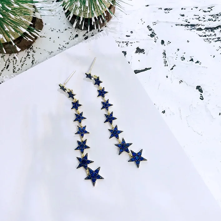 Fashion Elegant marine Korean Style Gradually Bigger Blue Stars Long Drop earrings Cubic Zirconia Earrings jewelry For Women
Fashion Elegant marine Korean Style Gradually Bigger Blue Stars Long Drop earrings Cubic Zirconia Earrings jewelry For Women