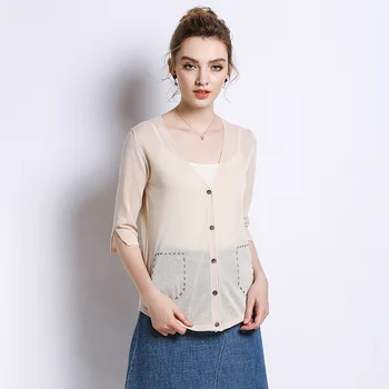 Summer new ice silk knitting shirt short air conditioning knitted shirt v-neck thin coat knitting sunscreen cardigan women 1621
Summer new ice silk knitting shirt short air conditioning knitted shirt v-neck thin coat knitting sunscreen cardigan women 1621