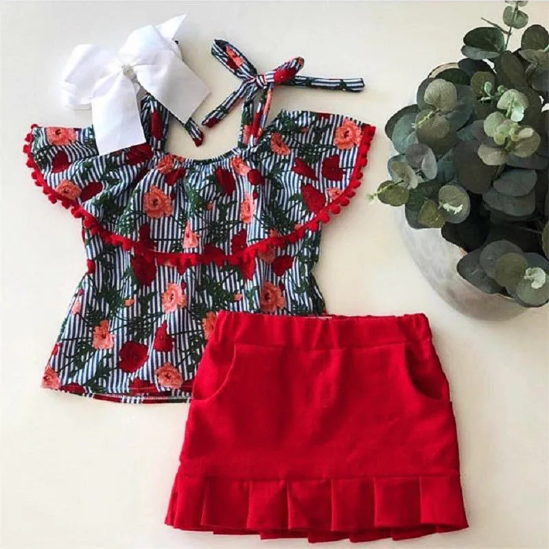 1-6T Fashion Toddler Kids Baby Girls Flower Clothes set Ruffles collar Off Shoulder Tops Skirts Set Floral Dress set Outfit
1-6T Fashion Toddler Kids Baby Girls Flower Clothes set Ruffles collar Off Shoulder Tops Skirts Set Floral Dress set Outfit