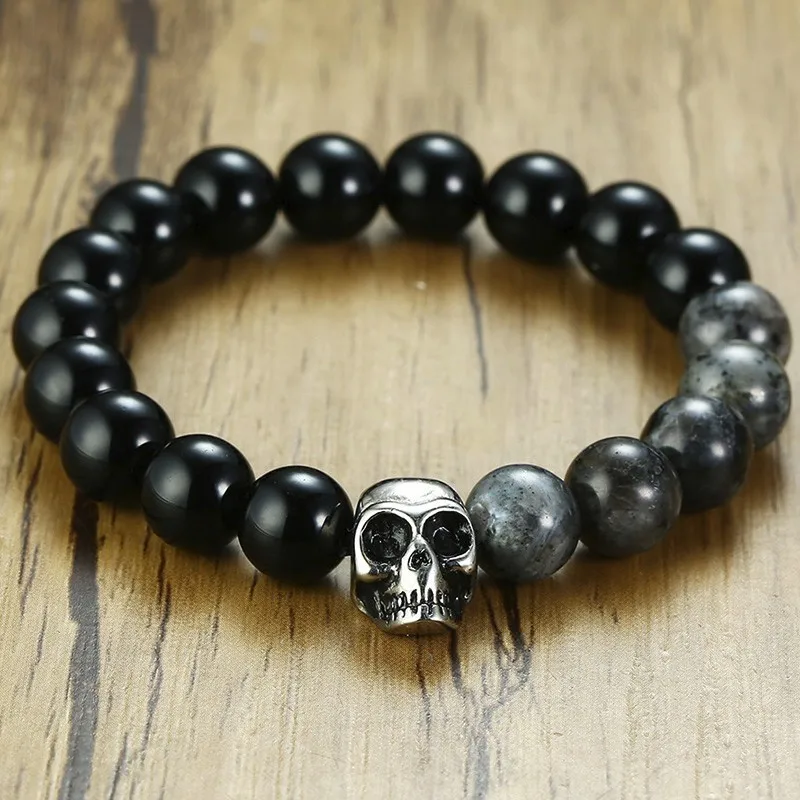 Mens Map Stone Black Carnelian Stone and Stainless Steel Skull Beaded Bracelet Stretch Stacking Healing Jewelry
Mens Map Stone Black Carnelian Stone and Stainless Steel Skull Beaded Bracelet Stretch Stacking Healing Jewelry