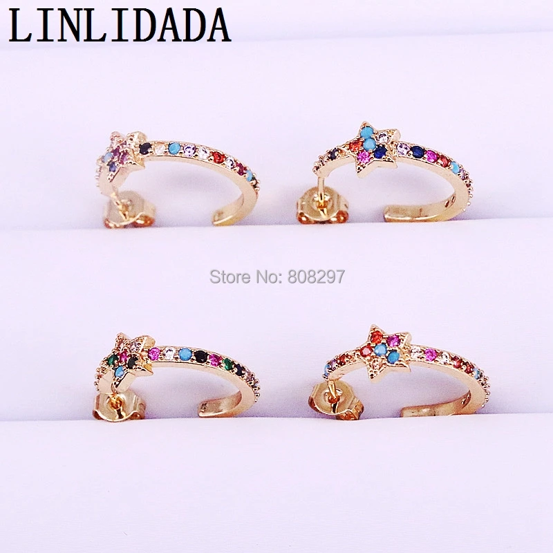 10Pair Multi color rainbow cz paved half circle gold stud earrings women girl jewelry
10Pair Multi color rainbow cz paved half circle gold stud earrings women girl jewelry