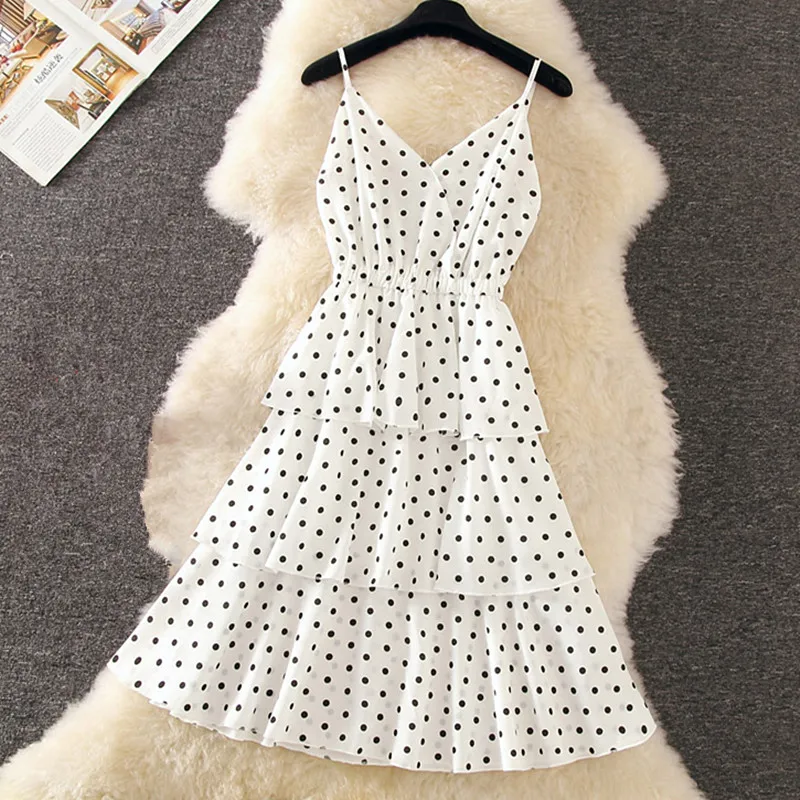 Summer Dress 2019 Women Elegant Ruffle Dot Print Spaghetti Strap Sleeveless V-neck Beach Casual Dress Vacation Vestidos
Summer Dress 2019 Women Elegant Ruffle Dot Print Spaghetti Strap Sleeveless V-neck Beach Casual Dress Vacation Vestidos