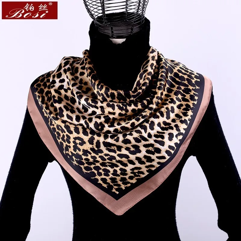 

Scarf leopard print scarf women square flower luxury brand shawl Pink scarfs satin stripe scarves foulard leopardo mujer sjaal