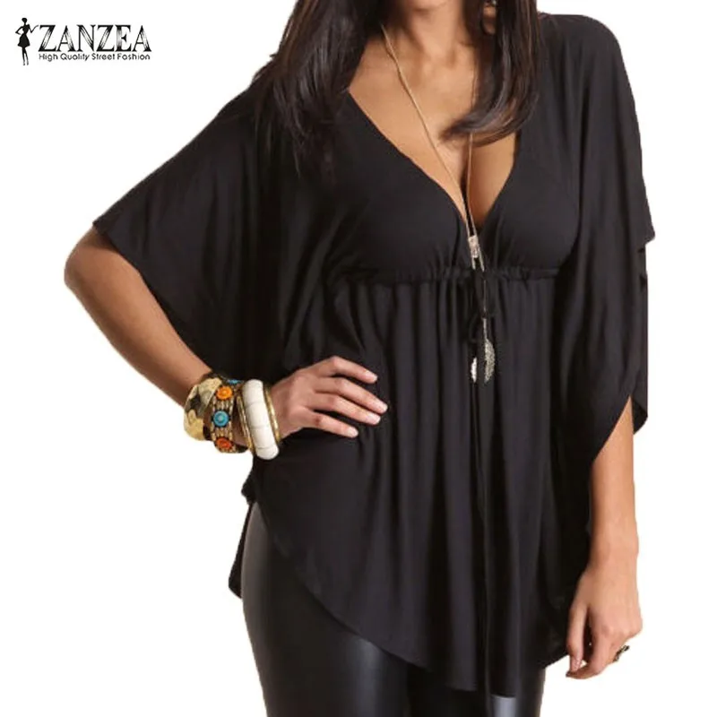Batwing Sleeve Tops Women Asymmetrical Blouse 2019 ZANZEA Fashion Sexy V Neck Shirts Female High Waist Chemise Plus Size Tee Top
Batwing Sleeve Tops Women Asymmetrical Blouse 2019 ZANZEA Fashion Sexy V Neck Shirts Female High Waist Chemise Plus Size Tee Top