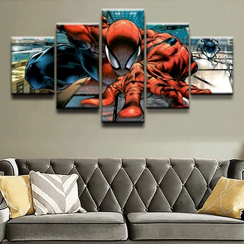 

Canvas Paintings Home Decorative Framework Prints 5 Pieces Comics Spider-Man Pictures Modular Poster Children's Room Wall Art