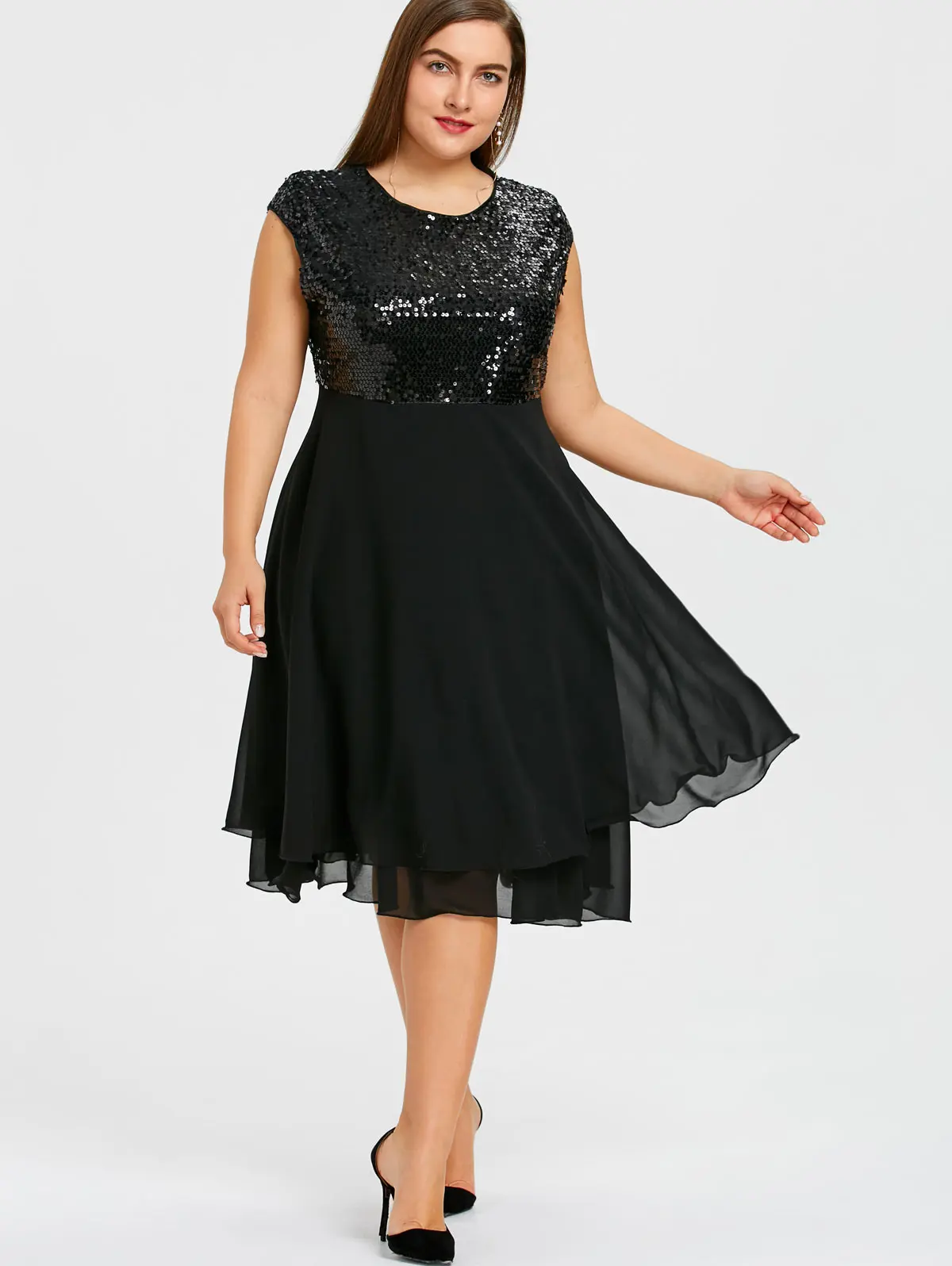 Sovalro Plus Size Sequins Women Dress Solid Black Flounce Chiffon Dress Glitter Summer Sparkly Sleeveless Vintage Party Dress
Sovalro Plus Size Sequins Women Dress Solid Black Flounce Chiffon Dress Glitter Summer Sparkly Sleeveless Vintage Party Dress