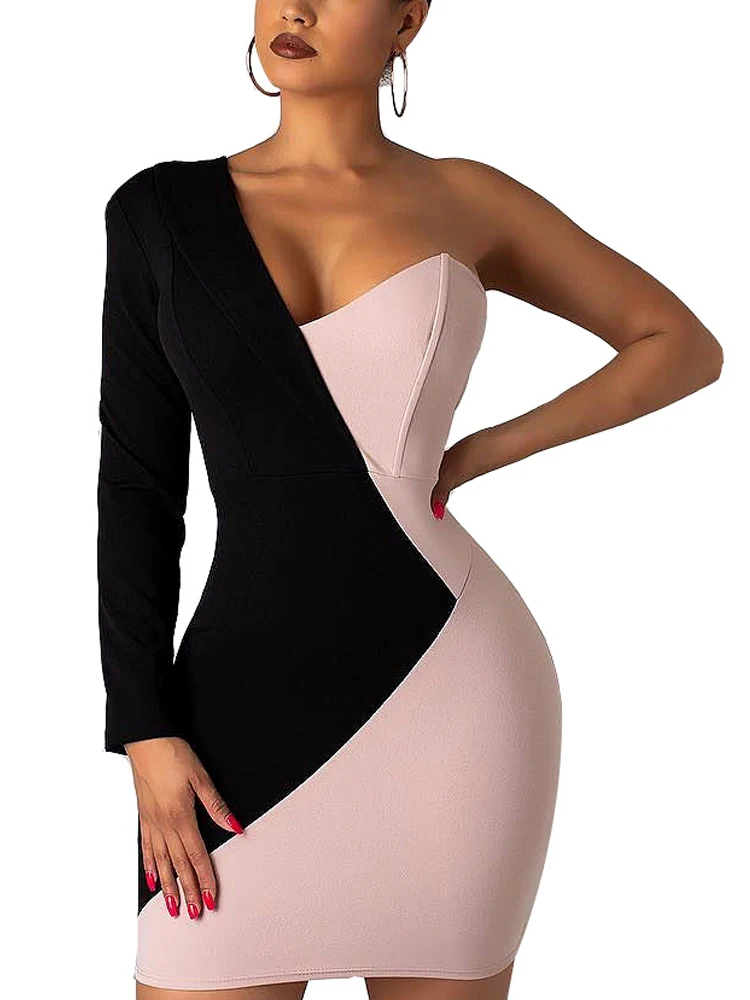Bodycon One Shoulder Strapless Sexy Club Wear Dress Woman Party Night Patchwork Black&white Asymmetrical Sleeve Summer 2019 Robe
Bodycon One Shoulder Strapless Sexy Club Wear Dress Woman Party Night Patchwork Black&white Asymmetrical Sleeve Summer 2019 Robe