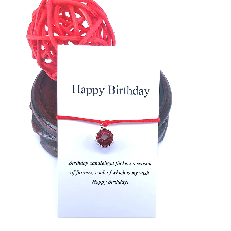 Luck Red Black String Birthstone Charm Bracelets for Women Gifts for Men Adjustable Crystal Bracelet Happy Birthday Cards X044
Luck Red Black String Birthstone Charm Bracelets for Women Gifts for Men Adjustable Crystal Bracelet Happy Birthday Cards X044