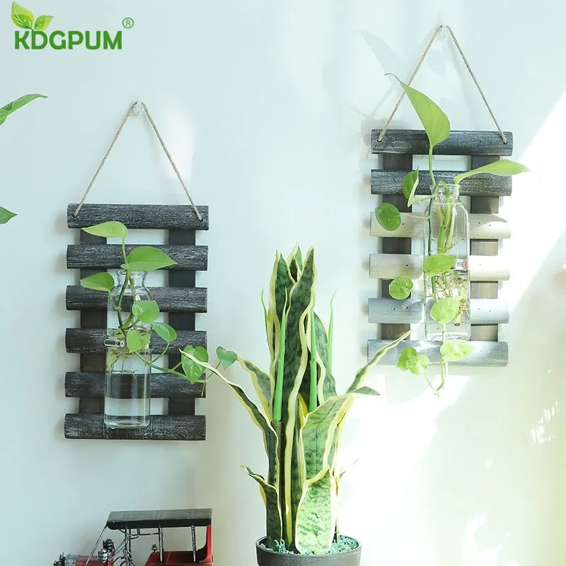 

Glass And Wood Vase Terrarium Tabletop Hydroponics Plant Bonsai Flower Pot Pot De Fleur Hanging Planter Home Decor Macetas