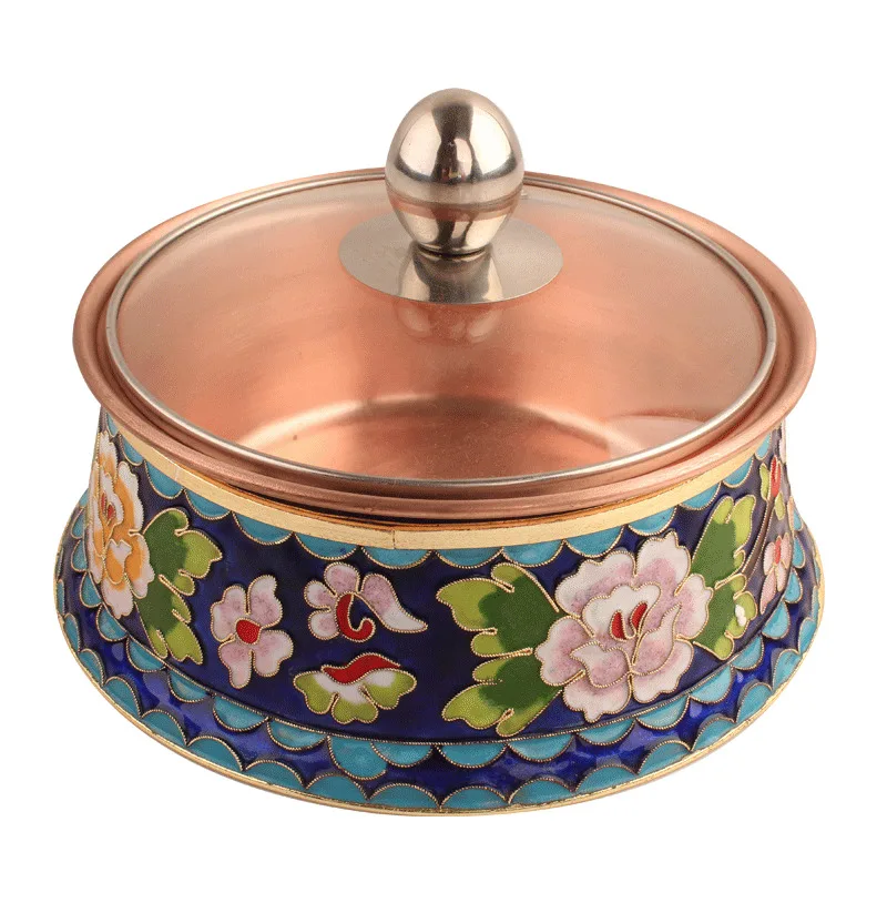 

Chnese cloisonne single pan small chafing dish pure copper hot pot electromagnetic oven one person old Beijing mini chafingdish