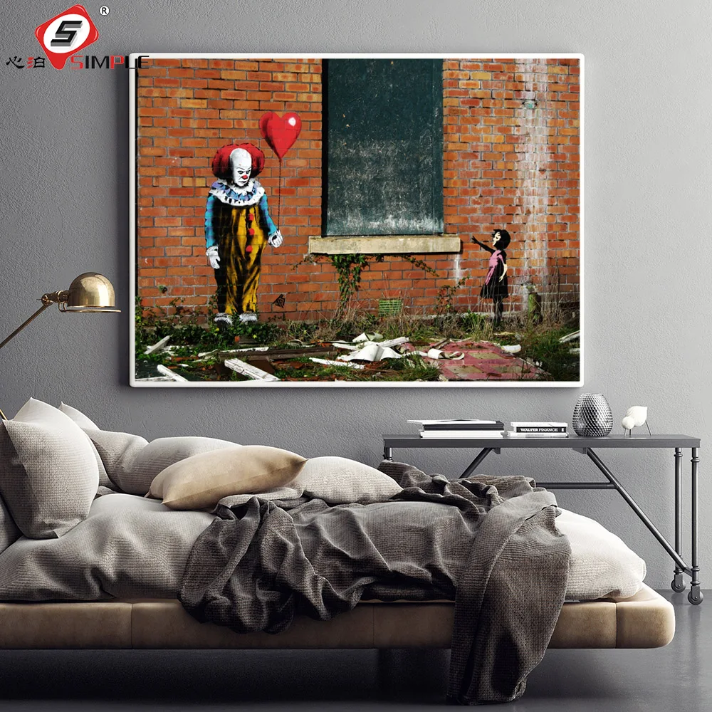 Simple Banksy Street Art Painting Graffiti Poster Clown with Red Balloon Sad Girl Print Decor for Home Unframed
Simple Banksy Street Art Painting Graffiti Poster Clown with Red Balloon Sad Girl Print Decor for Home Unframed