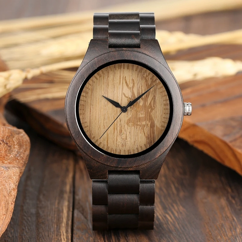 Wooden Watches Men's Watch Handmade Elk Wrist Watch Deer Analog Quartz Clock Male with Full Ebony Wood Band relojes para mujer
Wooden Watches Men's Watch Handmade Elk Wrist Watch Deer Analog Quartz Clock Male with Full Ebony Wood Band relojes para mujer
