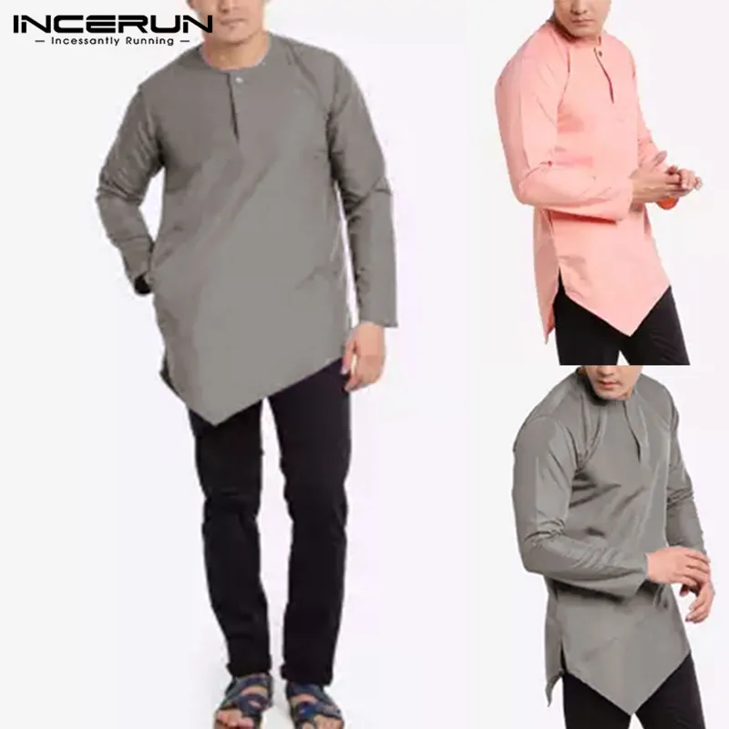 INCERUN Mens Casual Shirt Long Sleeve O Neck Loose Streetwear Irregular Hem Tops Solid Dress Shirts Men Indian Suit 2020
INCERUN Mens Casual Shirt Long Sleeve O Neck Loose Streetwear Irregular Hem Tops Solid Dress Shirts Men Indian Suit 2020