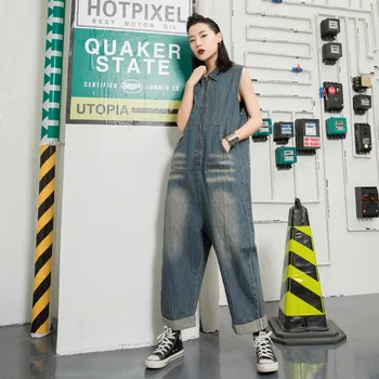 Denim Sleeveless Jumpsuits Europe Zipper Lapel Jean Overalls Patchwork Pocket Baggy Wide Leg Cowboy pants Low Drop Crotch jeans
Denim Sleeveless Jumpsuits Europe Zipper Lapel Jean Overalls Patchwork Pocket Baggy Wide Leg Cowboy pants Low Drop Crotch jeans