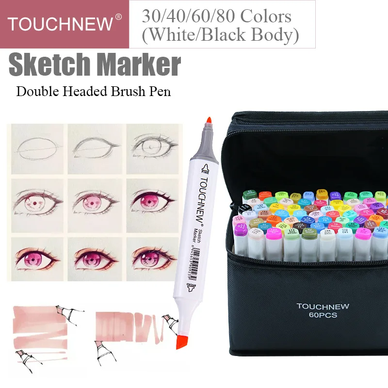 

TouchNew 30/40/60/80 Colors Dual Headed Alcoholic Oily based Art Markers Sketching Brush Pen For Drawing School Art Supplies