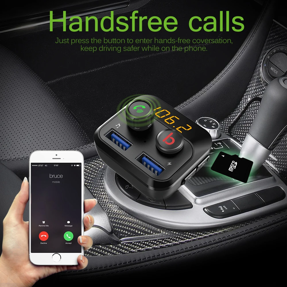 Onever FM Transmitter Modulator Hands-free MP3 Player Bluetooth 5.0 Car Kit Dual USB Fast Charger Adapter Support Bass Control
Onever FM Transmitter Modulator Hands-free MP3 Player Bluetooth 5.0 Car Kit Dual USB Fast Charger Adapter Support Bass Control