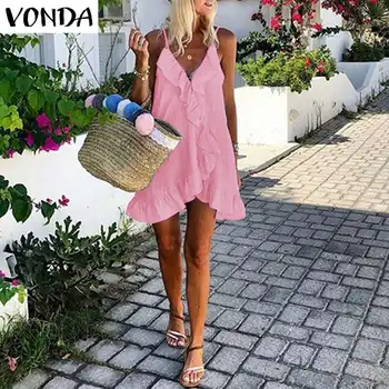 VONDA 2020 Summer Mini Dress Bohemian Women Sexy Sleeveless Irregular Hem Ruffle Beach Holiday Dersses Plus Size V Neck Vestidos
VONDA 2020 Summer Mini Dress Bohemian Women Sexy Sleeveless Irregular Hem Ruffle Beach Holiday Dersses Plus Size V Neck Vestidos