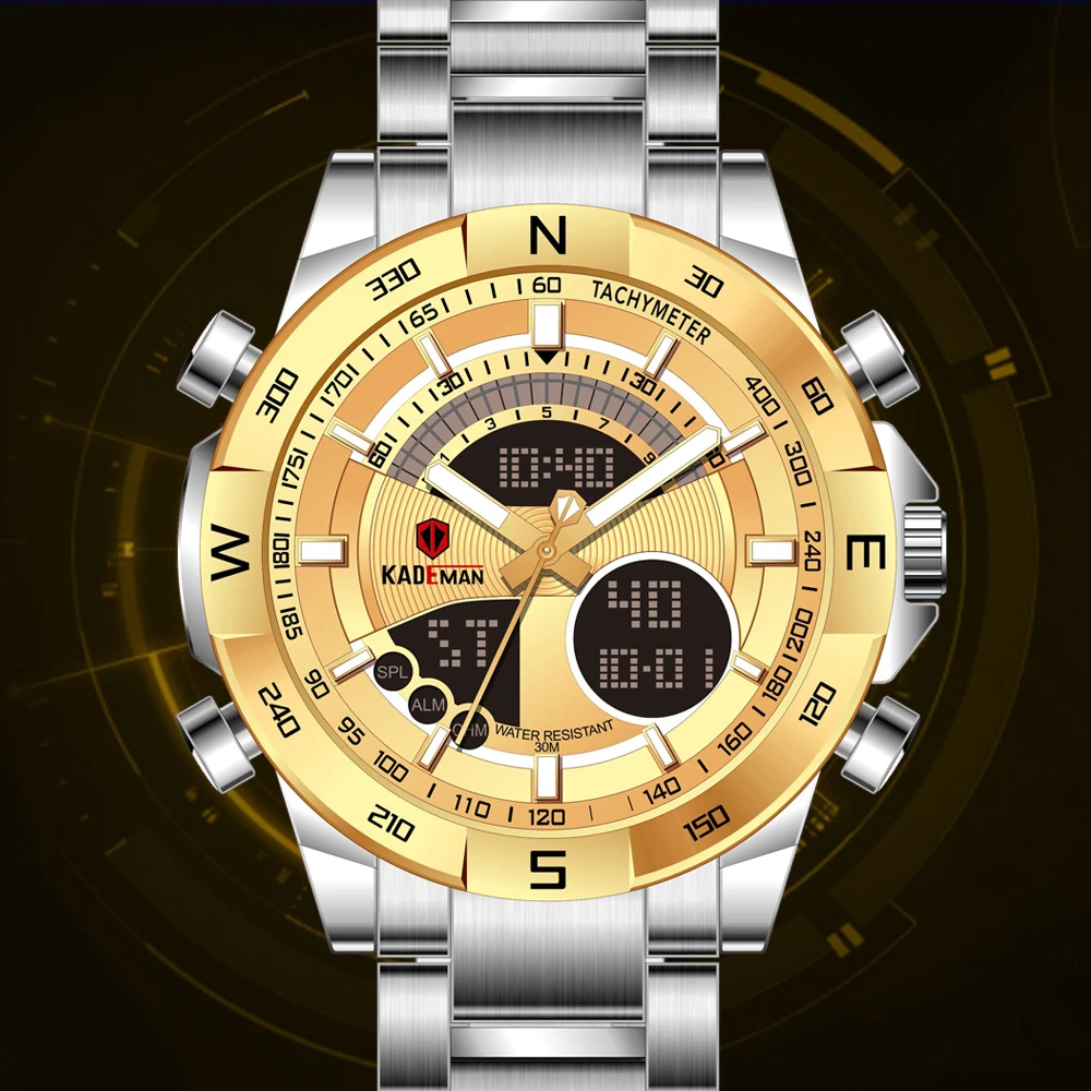 KADEMAN 2019 NEW Gold Watch Men Fashion Business Leisure Watch Luxury Full Steel LED Digital TOP Brand Sport Waterproof Military
KADEMAN 2019 NEW Gold Watch Men Fashion Business Leisure Watch Luxury Full Steel LED Digital TOP Brand Sport Waterproof Military