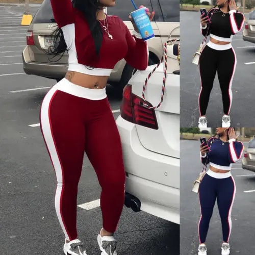 Women's Long Sleeve 2 PCS Bodycon Top Sweatershirt +Long Pants Patchwork Color Stitching Ladies Autumn Casual Tracksuit Sets 
Women's Long Sleeve 2 PCS Bodycon Top Sweatershirt +Long Pants Patchwork Color Stitching Ladies Autumn Casual Tracksuit Sets