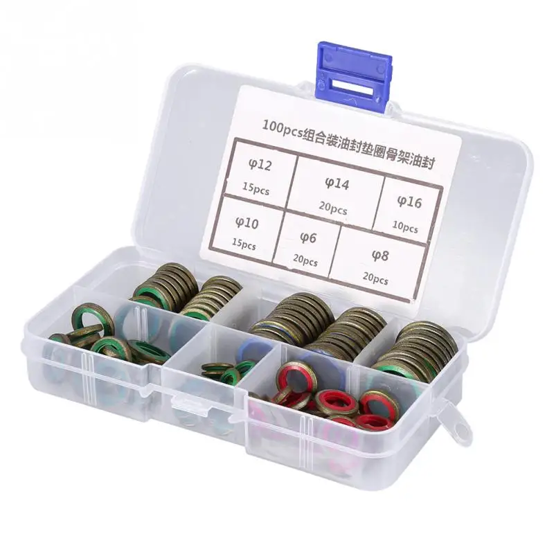 100pcs 6\8\10\12\14\16mm Metal Rubber Sealing Oil Ring Assortment Screw Plug Gasket Set
100pcs 6\8\10\12\14\16mm Metal Rubber Sealing Oil Ring Assortment Screw Plug Gasket Set