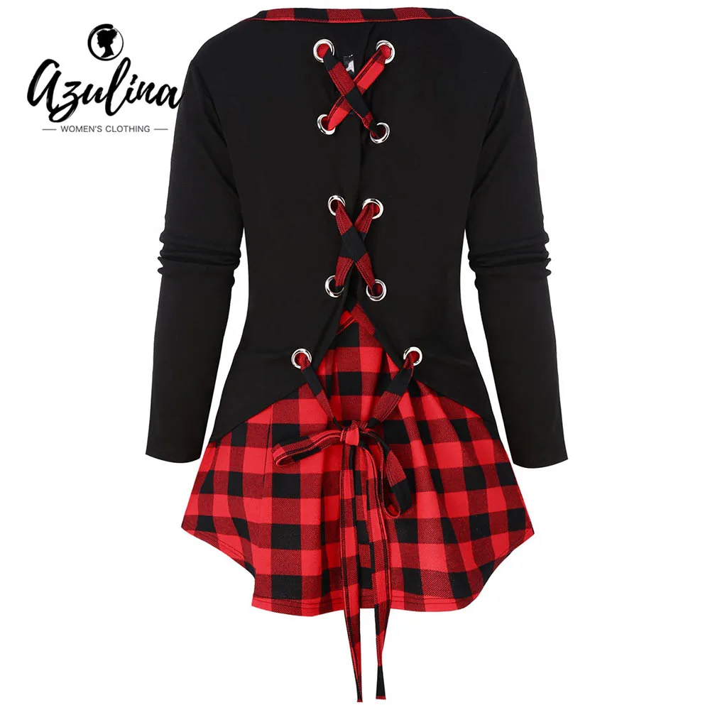 Rosegal Plus Size Back Lace Up Plaid Panel T-Shirt Women Tops Casual Winter T Shirt O Neck Long Sleeve Tee Big Size 5XL Clothes
Rosegal Plus Size Back Lace Up Plaid Panel T-Shirt Women Tops Casual Winter T Shirt O Neck Long Sleeve Tee Big Size 5XL Clothes