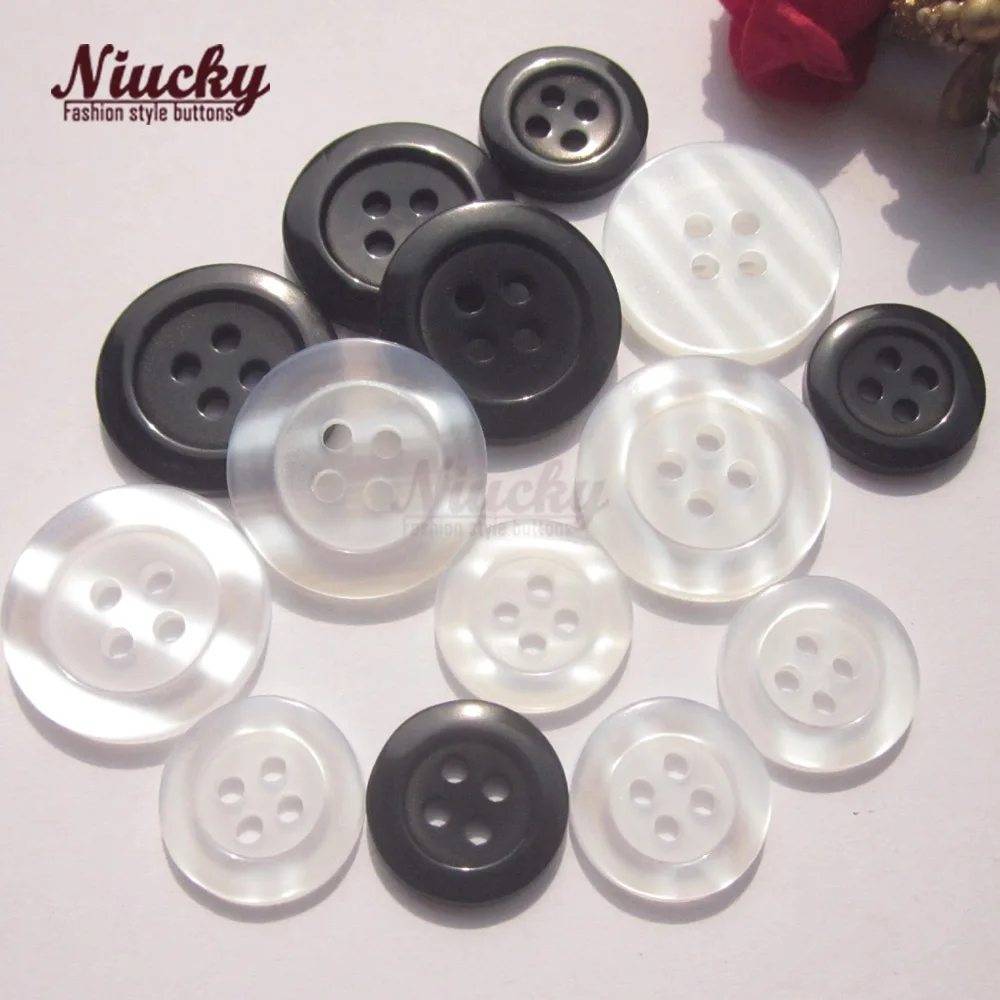 

Niucky buttons 15mm / 20mm White / Black Basic 4 holes broad edge resin pearlescent suit coat buttons for uniforms R0201-061W&B